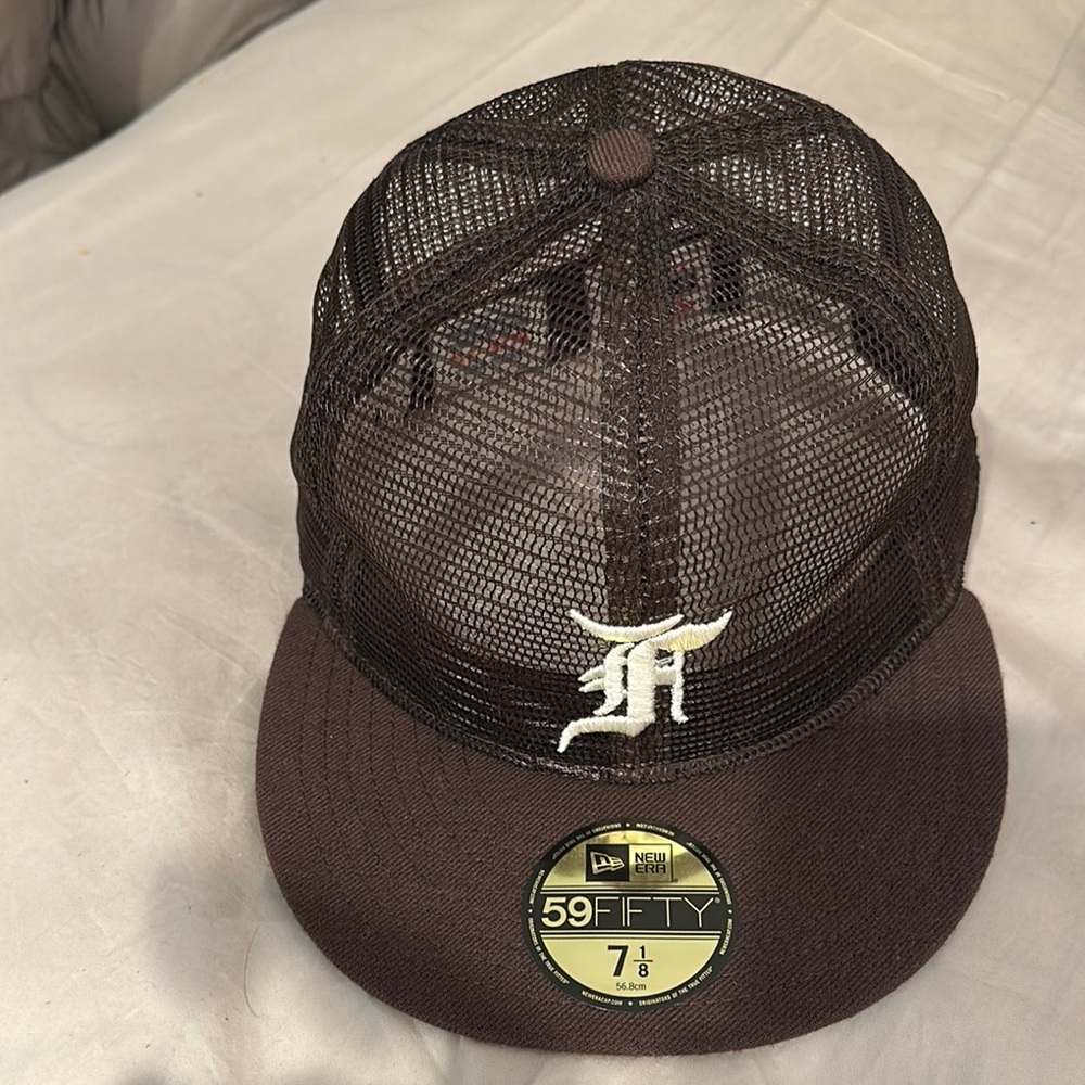 Fear of God 7 1/8 Brown Mesh Cap with White F Logo
